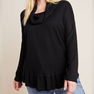 Maeve by Anthropologie Addie Ruffled Hacci black Pullover sweater - NWT